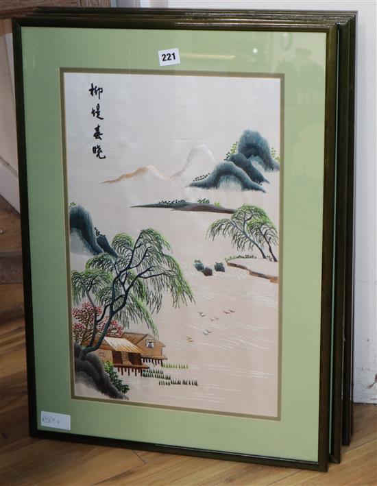 Four Chinese silkworks